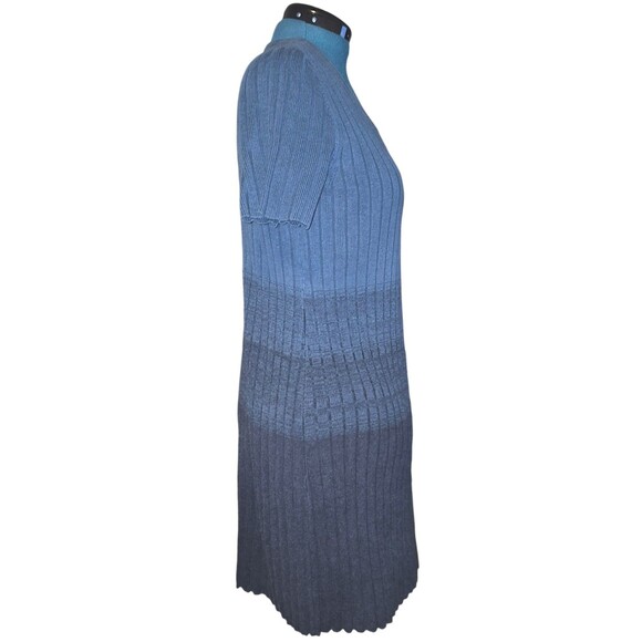 Peruvian Connection Textured Knit Pima Cotton Cap Sleeve Midi Dress Teal Ombre L - Picture 5 of 7